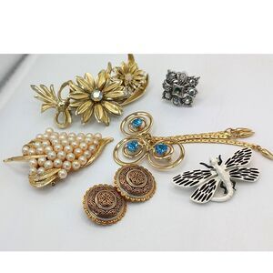 Vintage LOT: Brooches, Earrings, Ring 6pc